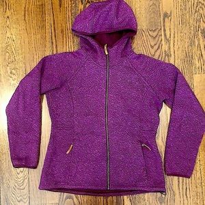 COLUMBIA Womens Raspberry Knit Full Zip Fleece Lined Zip Pockets Hoodie Large
